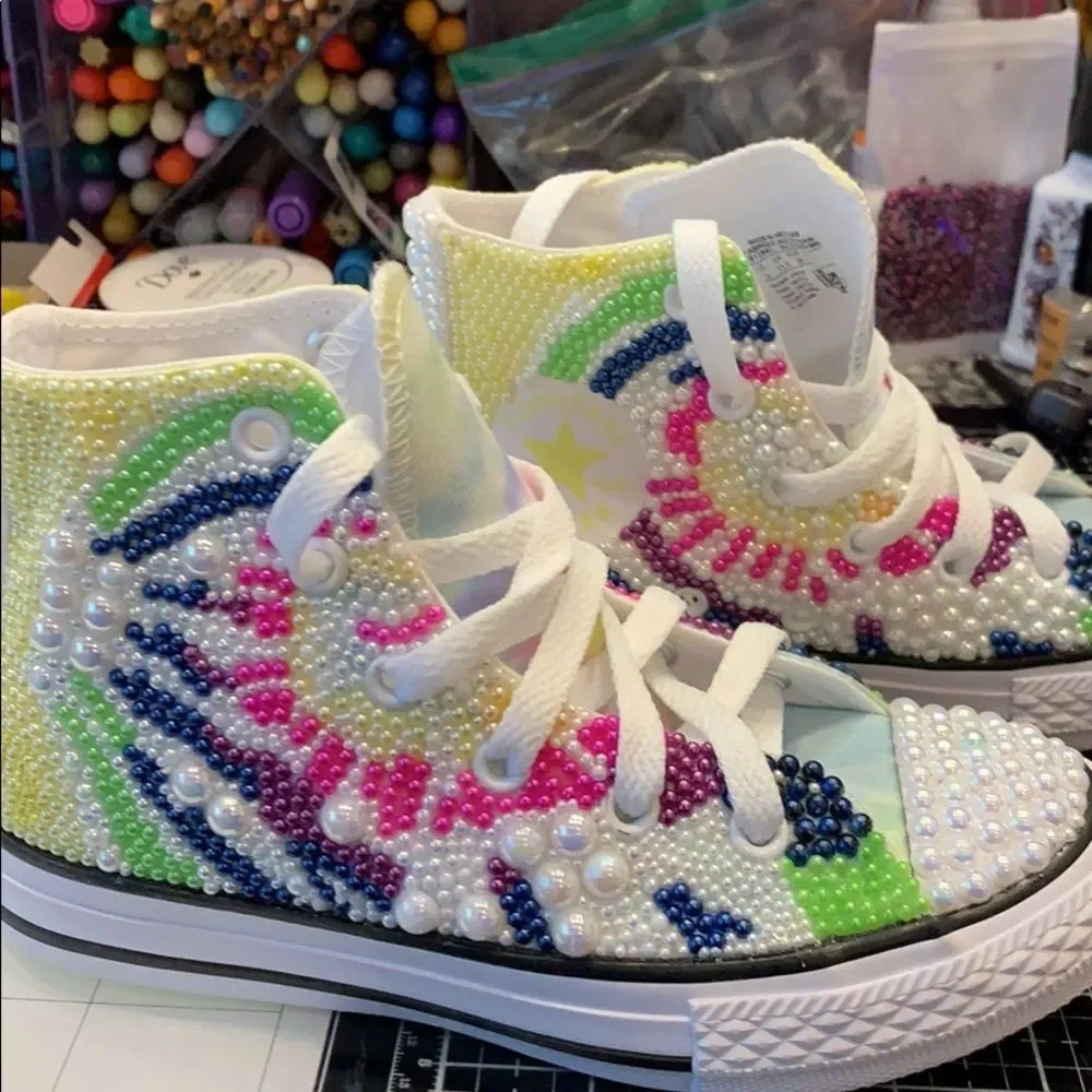 Converse Tie Dye Pearl Encrusted Statement Sneakers